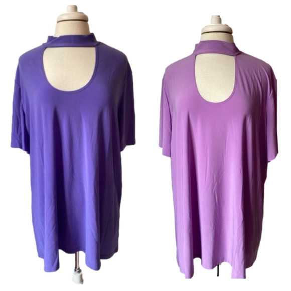 Slinky Brand NWOT 2 PACK Retro Vibrant Purple Choker Collar Soft Travel Tunic 3X - Picture 1 of 15